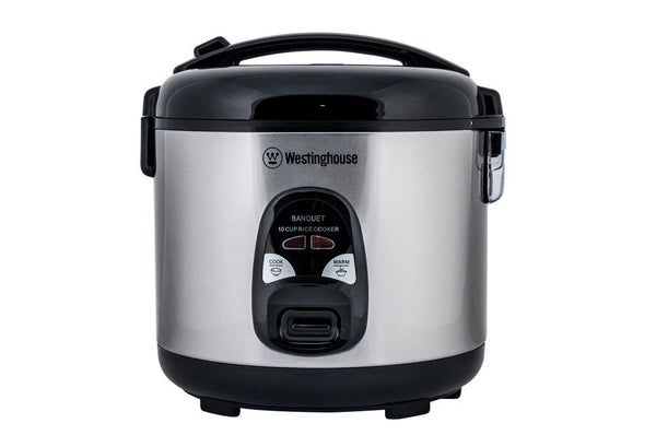 Westinghouse 220 Volt Rice Cooker 10 Cup, Non Stick Cooking Pot, Measuring Cup, Keep Warm Function-Stainless Steel-700W (Not for Use in Usa)